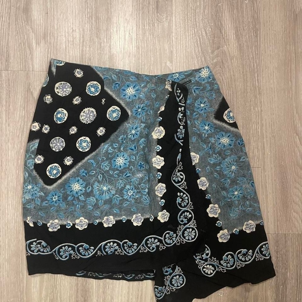 Vintage Blue Micro Mini Wrap Skirt 90s Retro Glam Whimseygoth Boho
